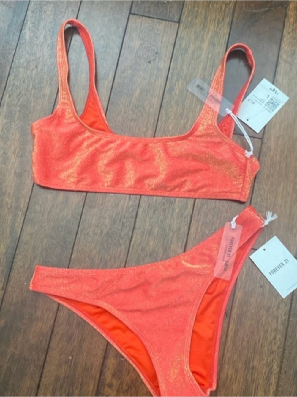 Forever 21 Sparkle Coral Bikini Top